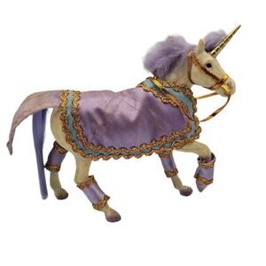 Vintage 6" Plastic Flocked Velvet White and Purple Unicorn w/ Cape Castle Regal